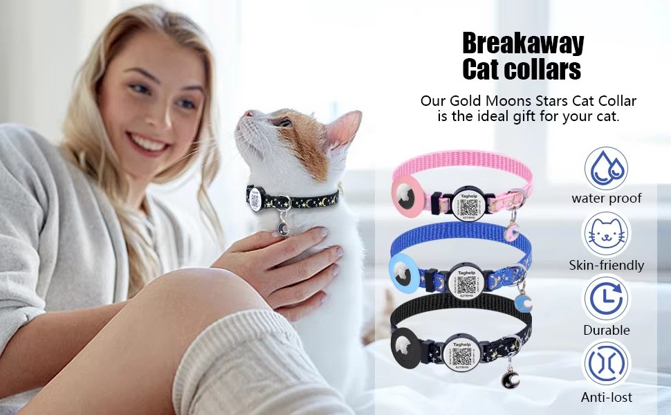 Airtag Cat Collar Safety Breakaways Buckle Adjustable Belt Airtag Case Cat Collar Reflective Nylon Kitten Collar With Bell